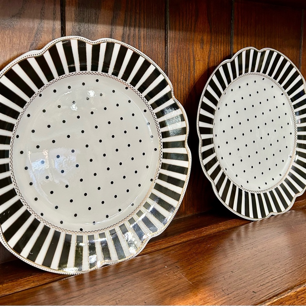 Black and White Striped 9”  Plates Graces Tea ware, Josephine Pattern